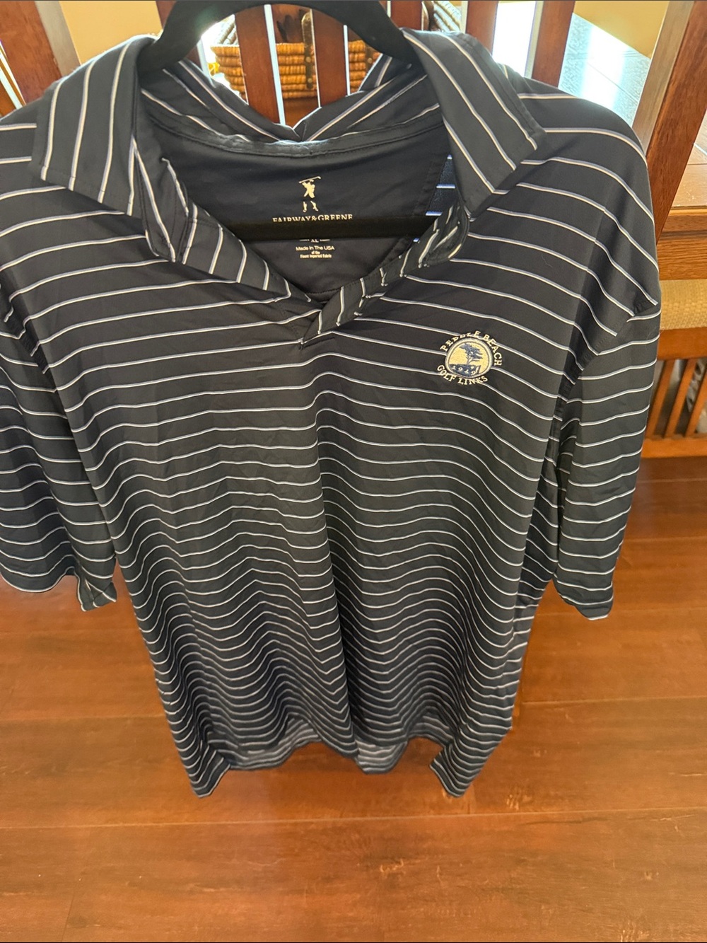 Fairway & Greene Navy and White Striped Golf Polo Pebble Beach